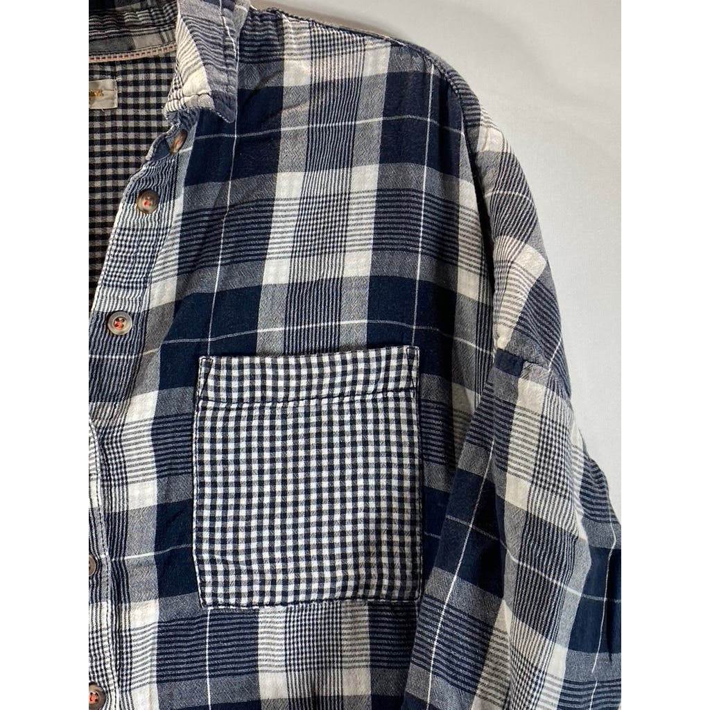 ANTHROPOLOGIE PILCRO Women's Navy Plaid Button-Up Flannel Shirt SZ XS/S