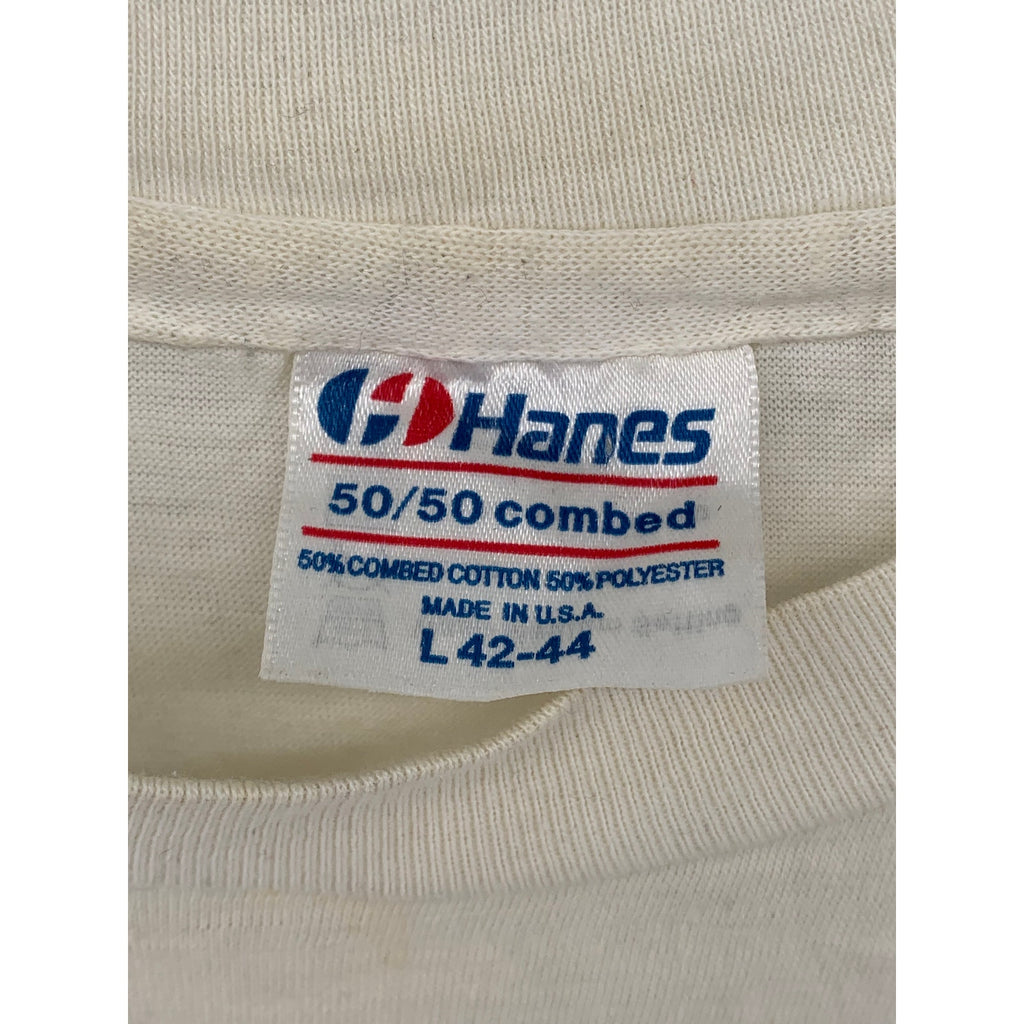 HANES Men's Beige Vintage Kiss Me Graphic Crewneck Single Stitch T-Shirt SZ L