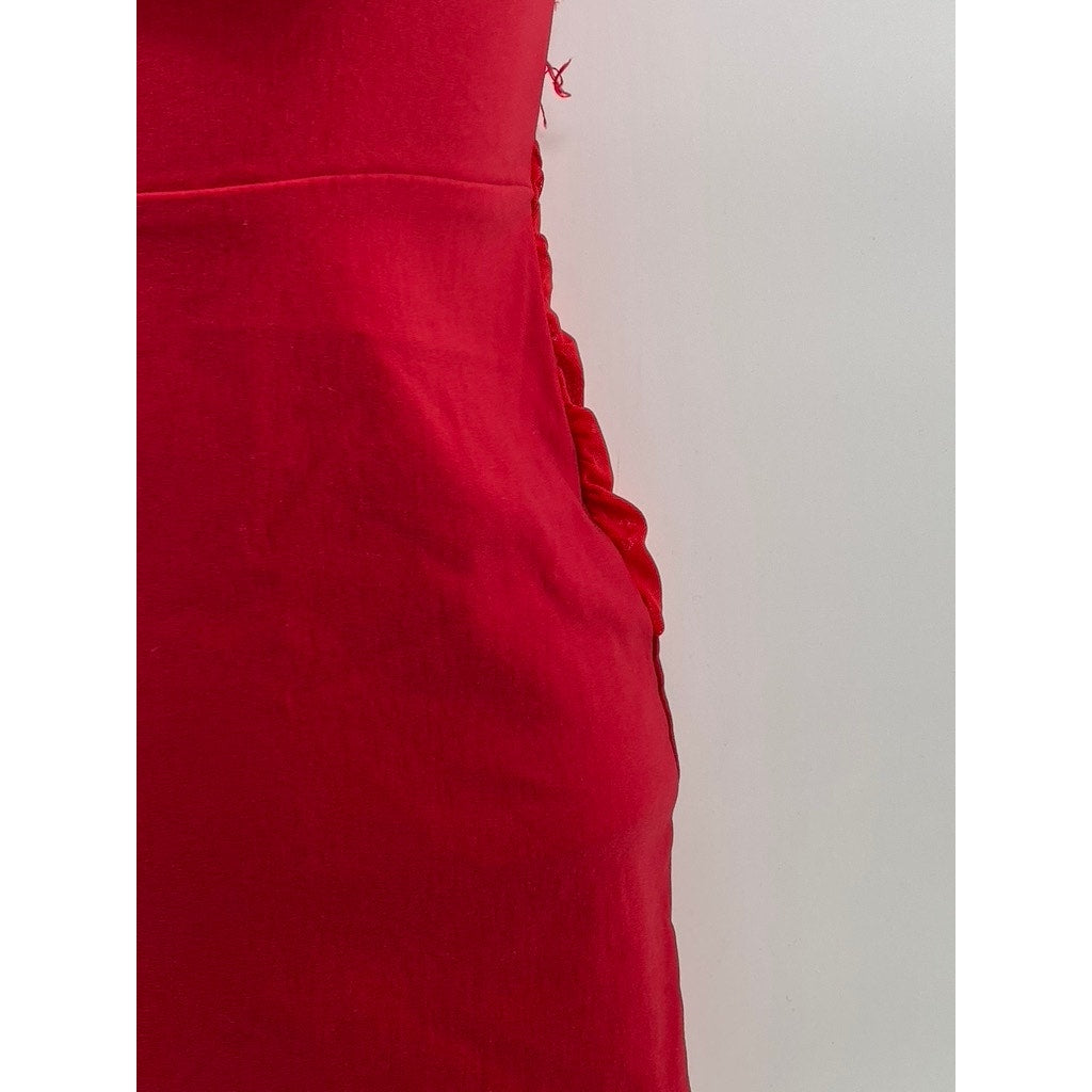 PRETTYLITTLETHING Women's Red Ruched Strapless Bodycon Mini Dress SZ 0