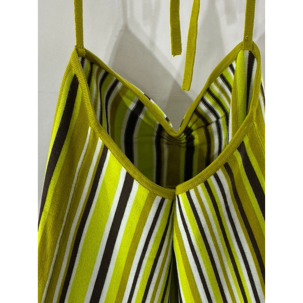 SUNDAY BEST Women's Lime Green Striped Sweetheart Neck Halter Mini Dress SZ M
