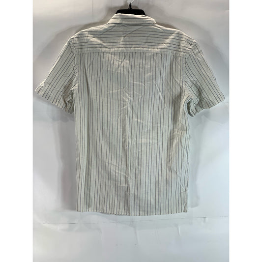 ZARA Men's White Striped Regular-Fit Button-Up Short Sleeve Shirt SZ S