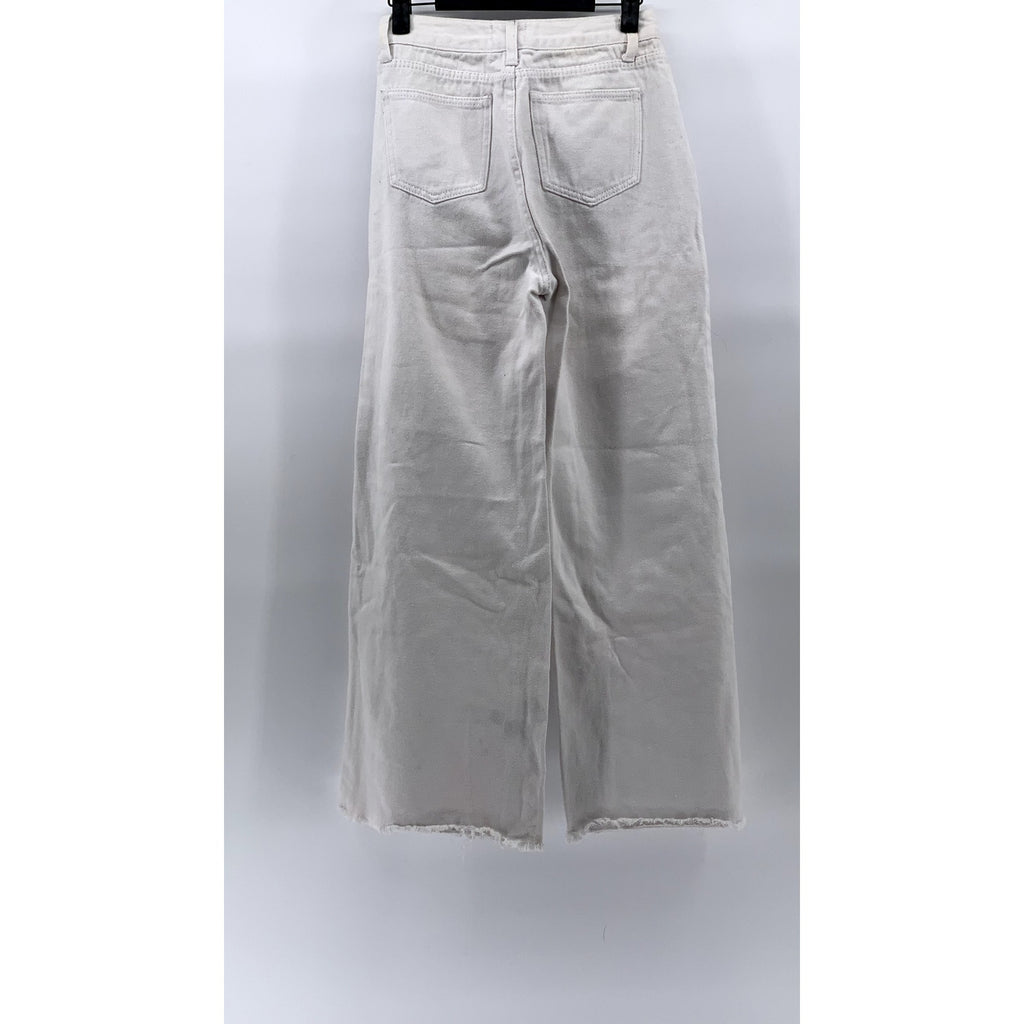SUPERDOWN Women's White Five-Pocket Wide-Leg Raw-Hem Denim Jeans SZ XS