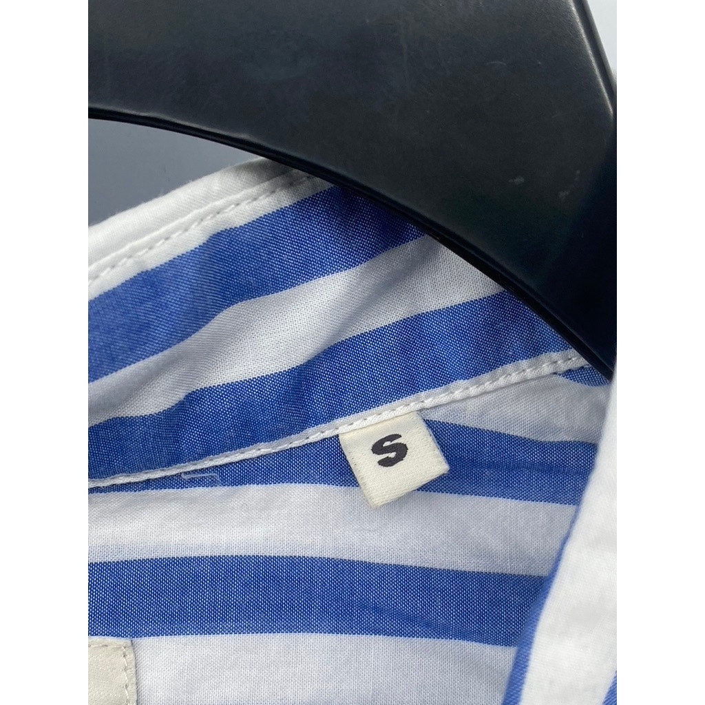 DENIMIST MONTAUK Women's Blue-Striped Button-Up Shirttail-Hem Top SZ S