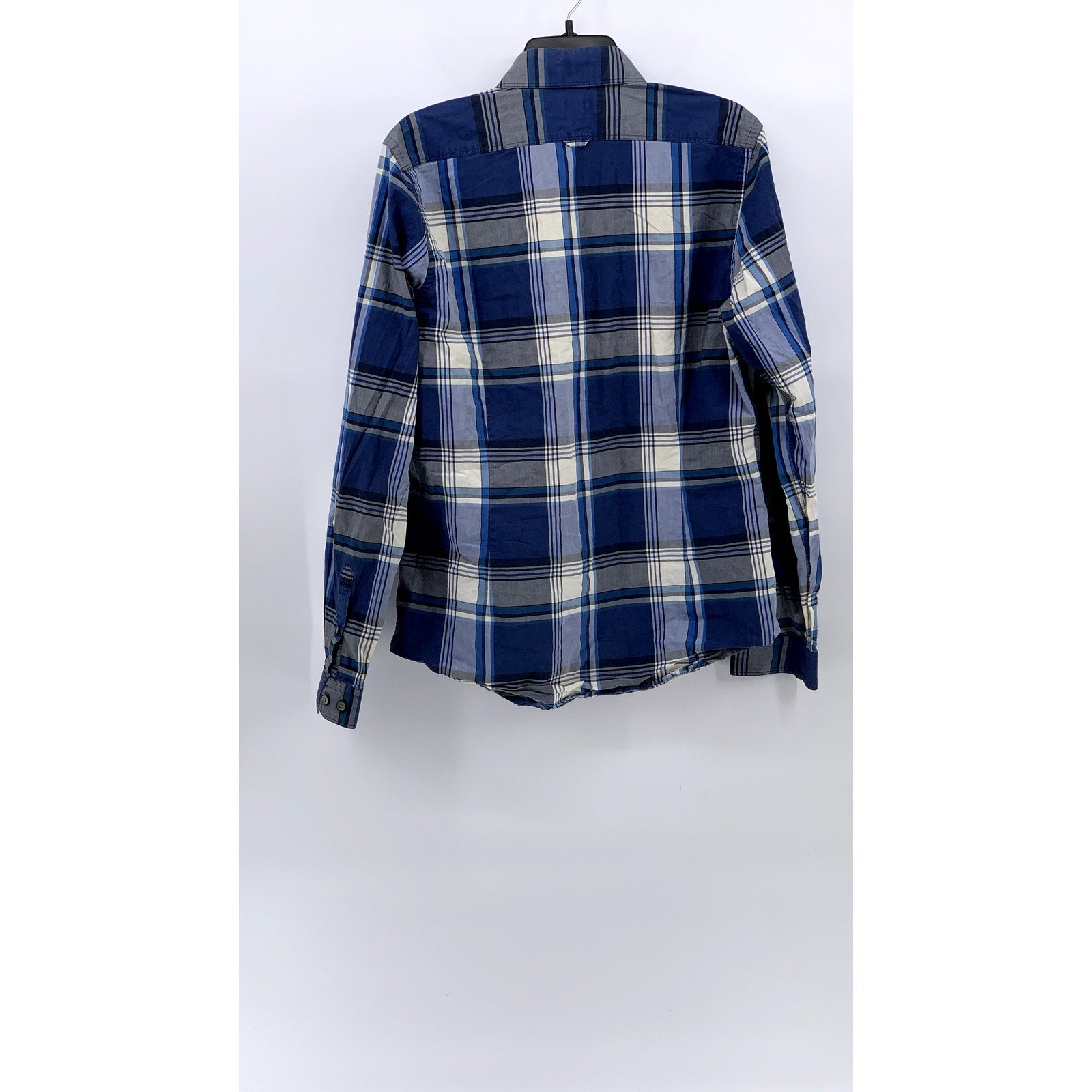 EXPRESS Men's Blue-White Plaid Fitted Cotton Button-Up Long Sleeve Shirt SZ M