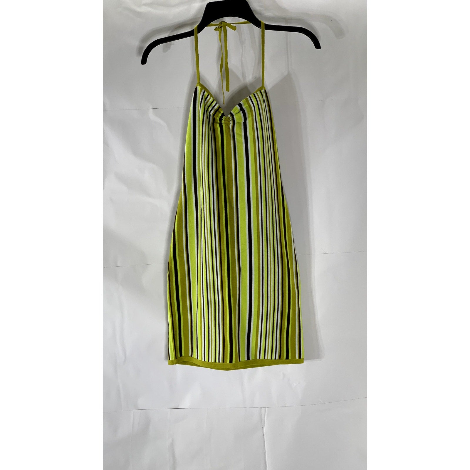 SUNDAY BEST Women's Lime Green Striped Sweetheart Neck Halter Mini Dress SZ M