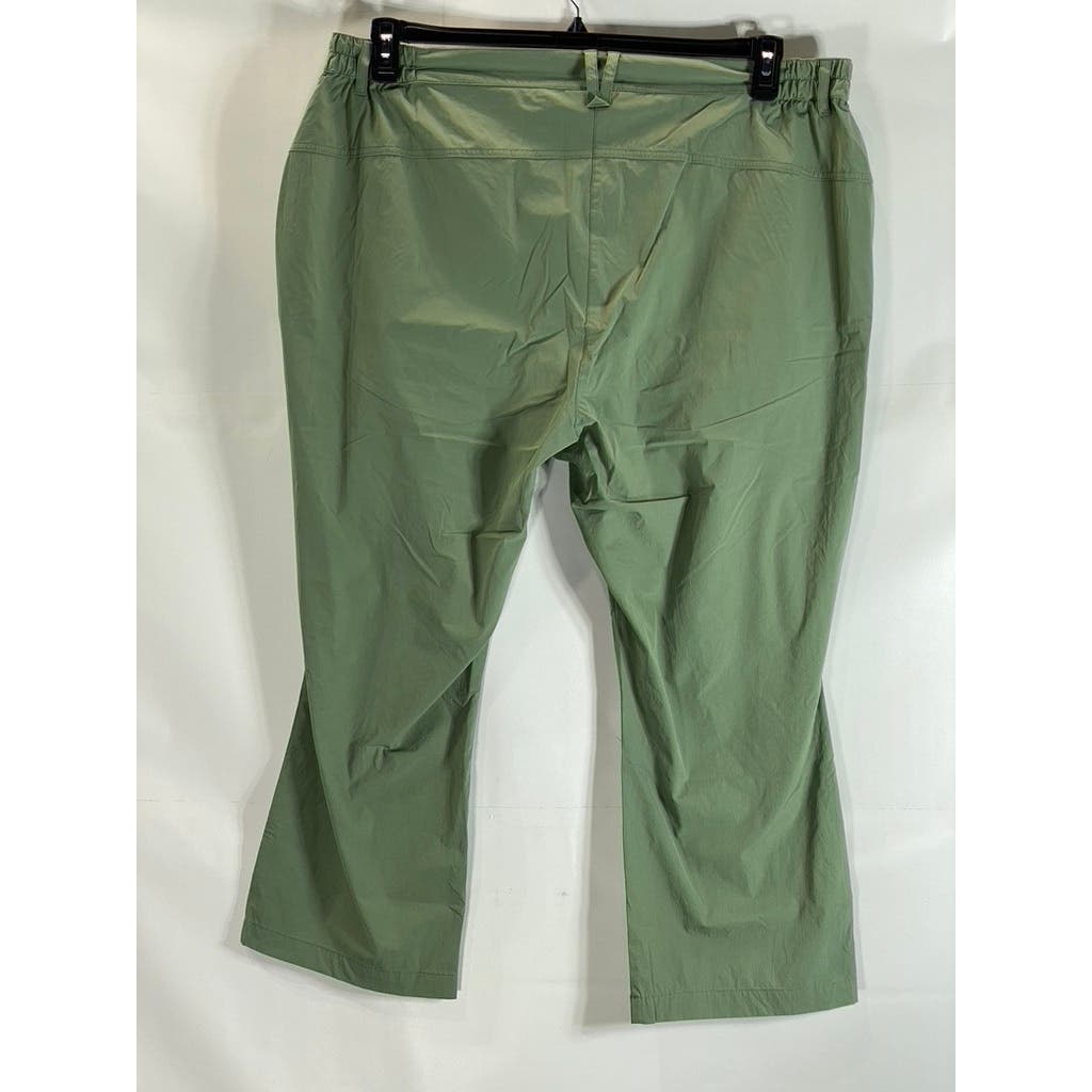 ULLA POPKEN Women's Plus Size Green Stretch Slant Zipper-Pockets Capri Pant SZ20