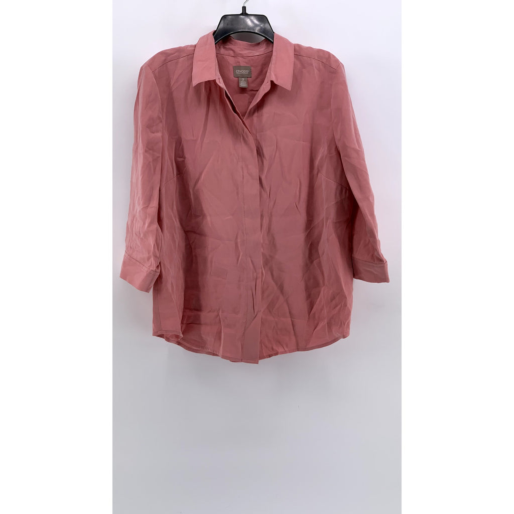 CHICO'S Women's Peach Regular Fit Button-Up 3/4 Sleeve Top SZ 2(US-L)