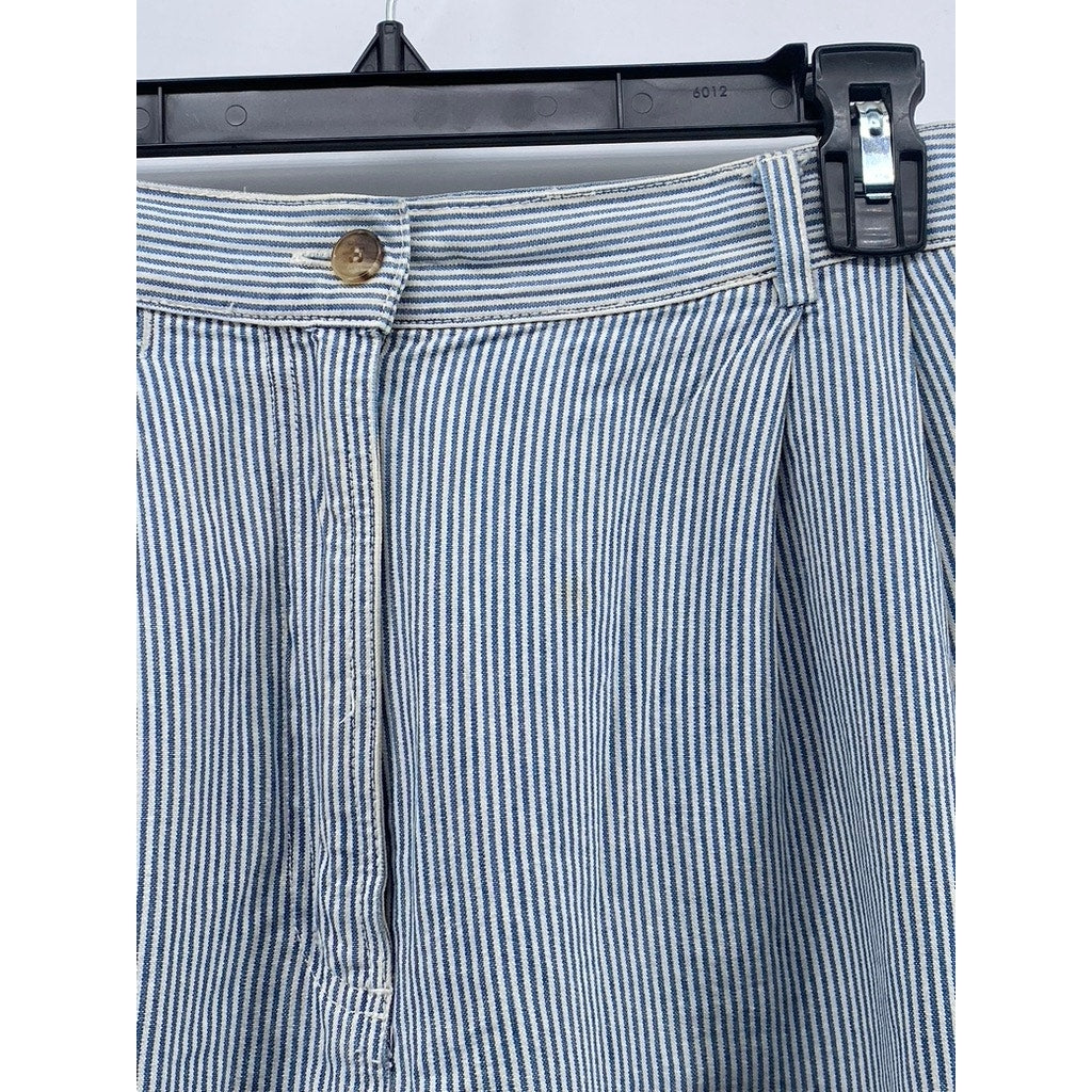 HARVE BENARD Women's Vintage Blue-White Striped Pleated Straight-Leg Pant SZ 8