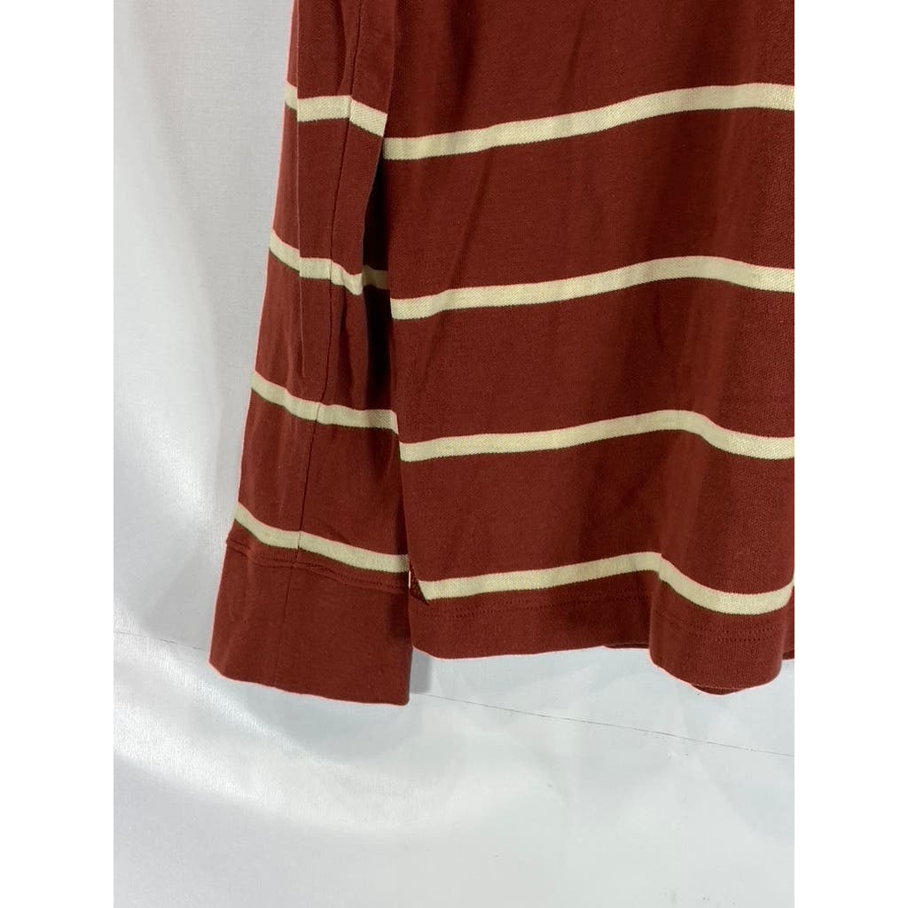 UNTUCKIT Men's Red/Yellow Julius Striped Regular-Fit Long Sleeve Polo Shirt SZ M