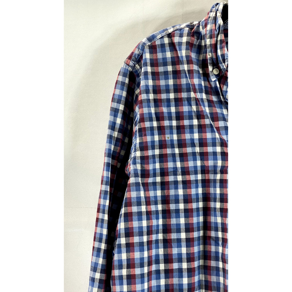 GAP Men's Multicolor Mini Check Regular-Fit Long Sleeve Button-Up Shirt SZ L