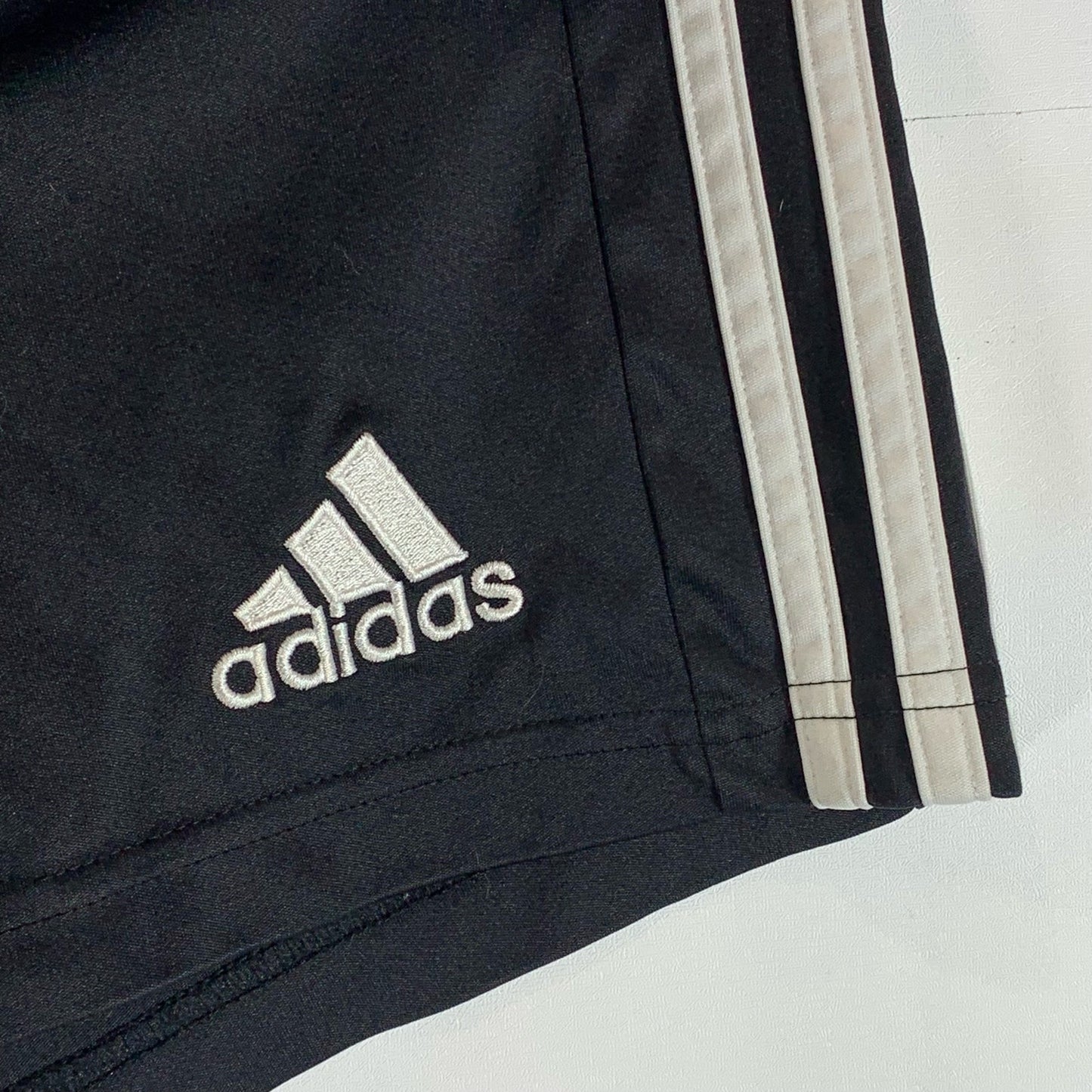 ADIDAS Men's Black/White Climalite Drawstring Logo 3-Stripe Active Shorts SZ L