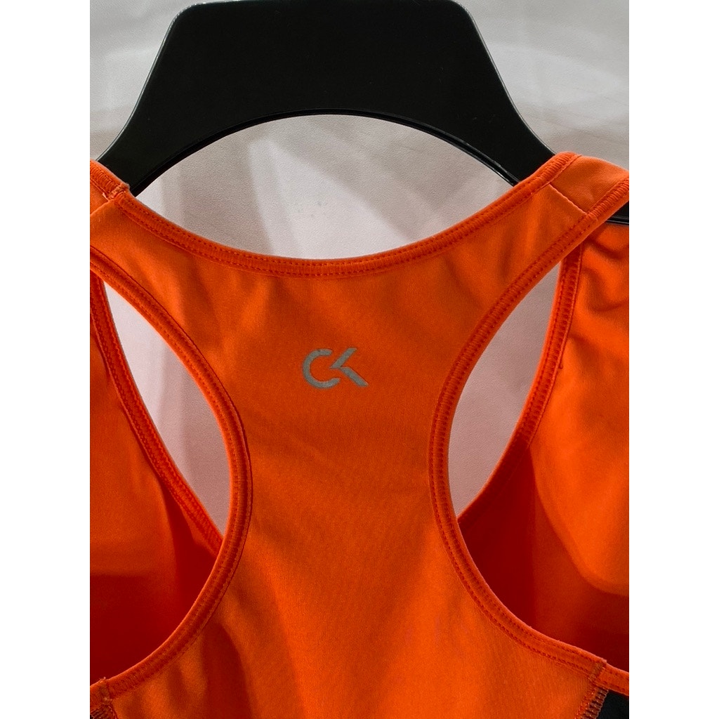 CALVIN KLEIN Women's Orange-Black Logo Scoop-Neck Racerback Sports Bra SZ S