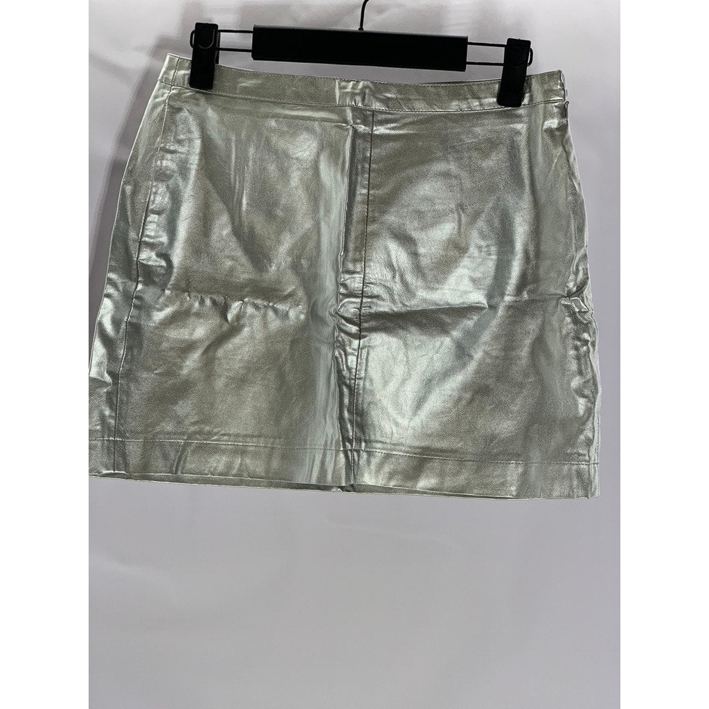 STREETWEAR SOCIETY Women's Silver Metallic Faux-Leather Mini Skirt SZ S