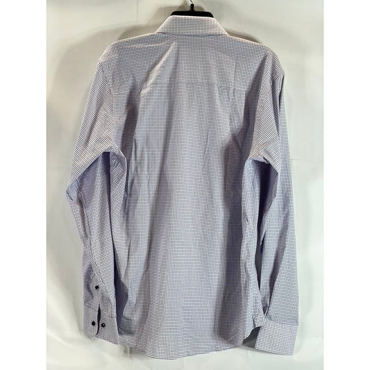DAVID DONAHUE Men's White/Purple Mini Square Button-Up Long Sleeve Shirt SZ XL