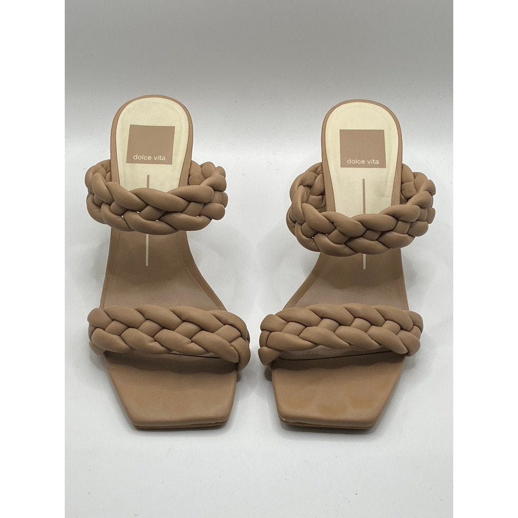 DOLCE VITA Women's Nude Braided Paily Stacked-Heel Square-Toe Heels SZ 6.5