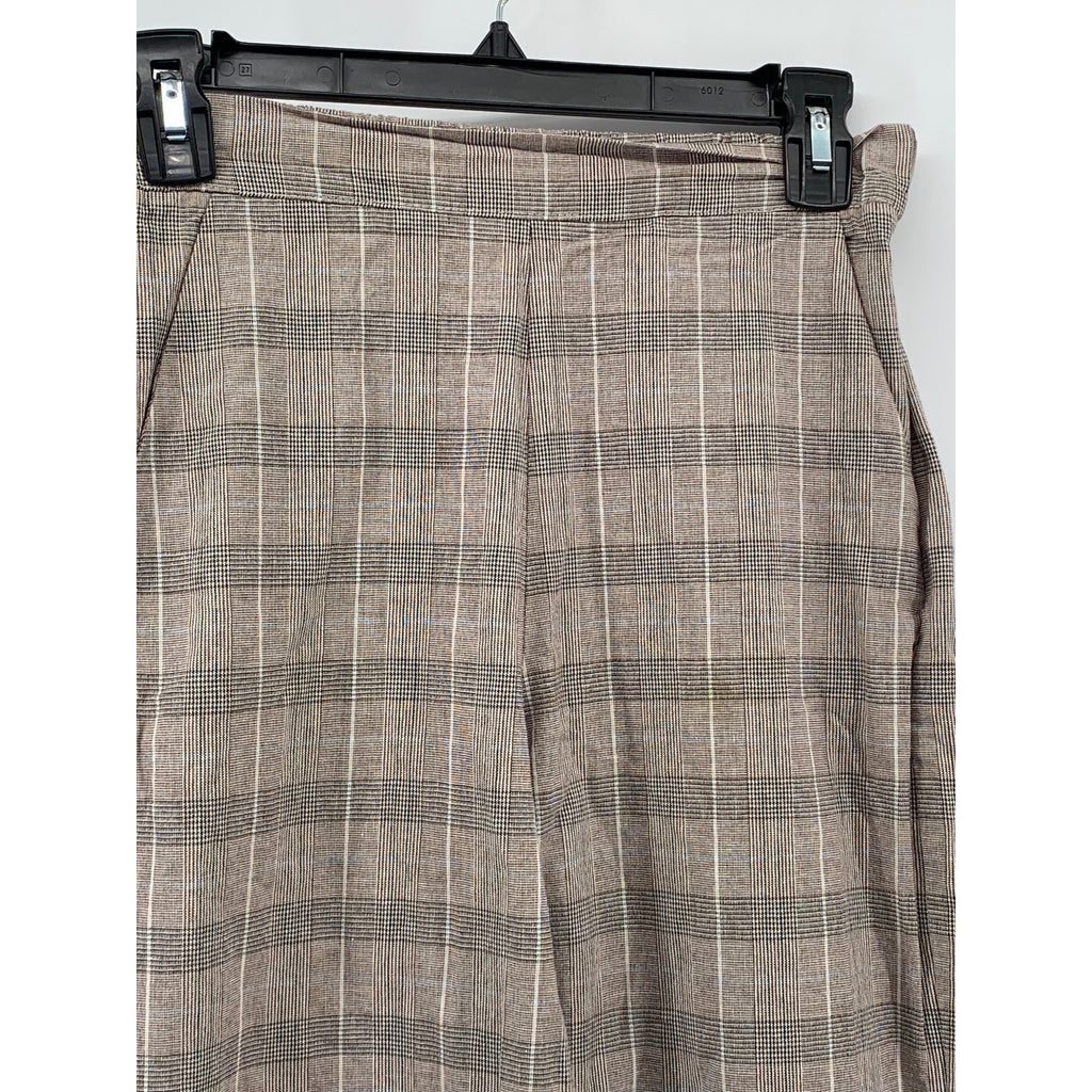 GROOVE Women's Brown Plaid Eyelet Trim Elastic Waist Pull-On Casual Pants SZ S