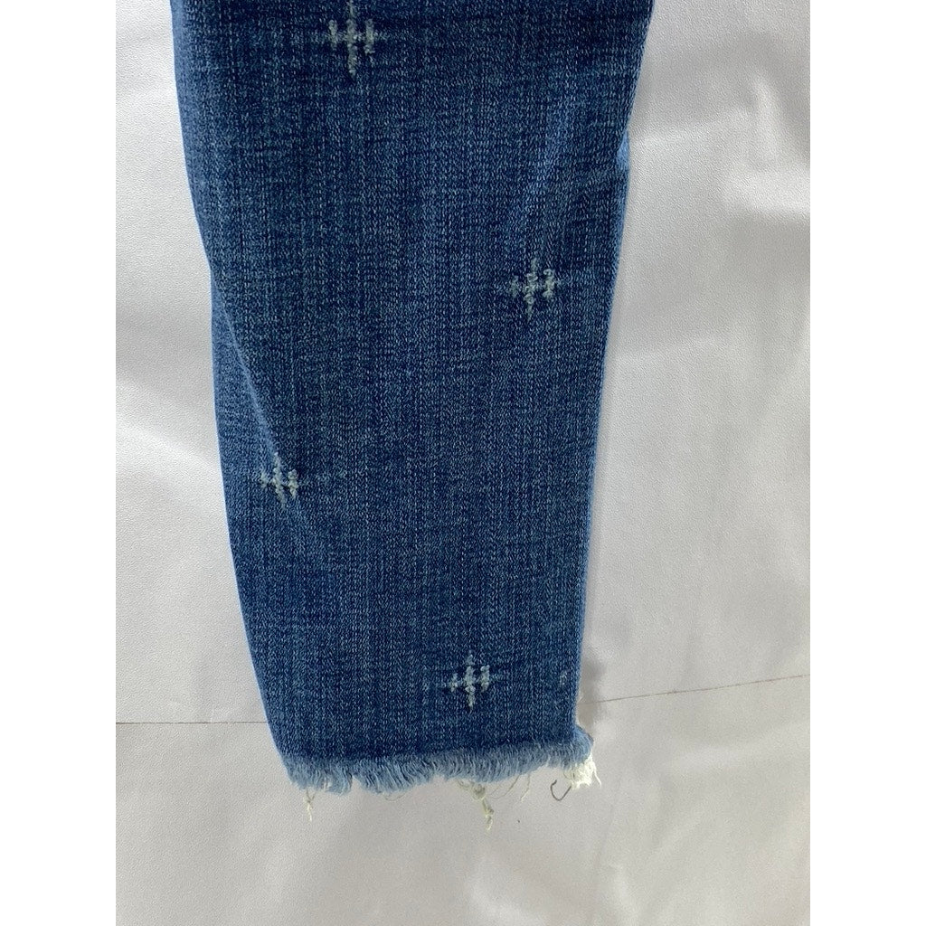 EXPRESS Women's Medium Blue Denim Distressed Raw-Hem Stretch Mid-Rise Jeans SZ6L