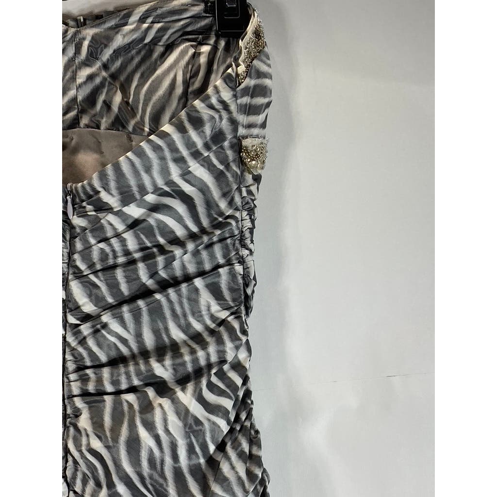 NICOLE BAKTI Vintage y2k Women's Strapless Bodycon Zebra Beaded Mini Dress SZ S
