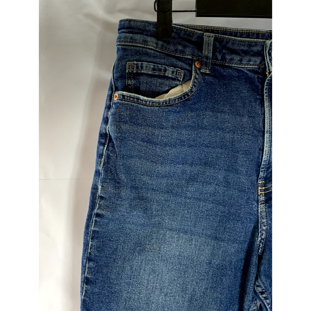 DIVIDED By H&M Women's Dark Blue Frayed Hem Tapered-Leg Five-Pocket Jean SZ 12