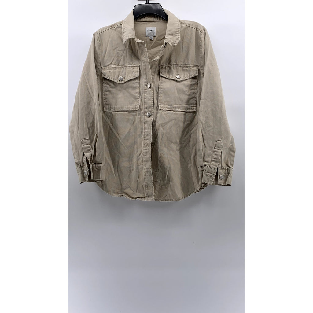 KENSIE JEANS Women's Tan Oversized Button-Up Long Sleeve Top SZ M