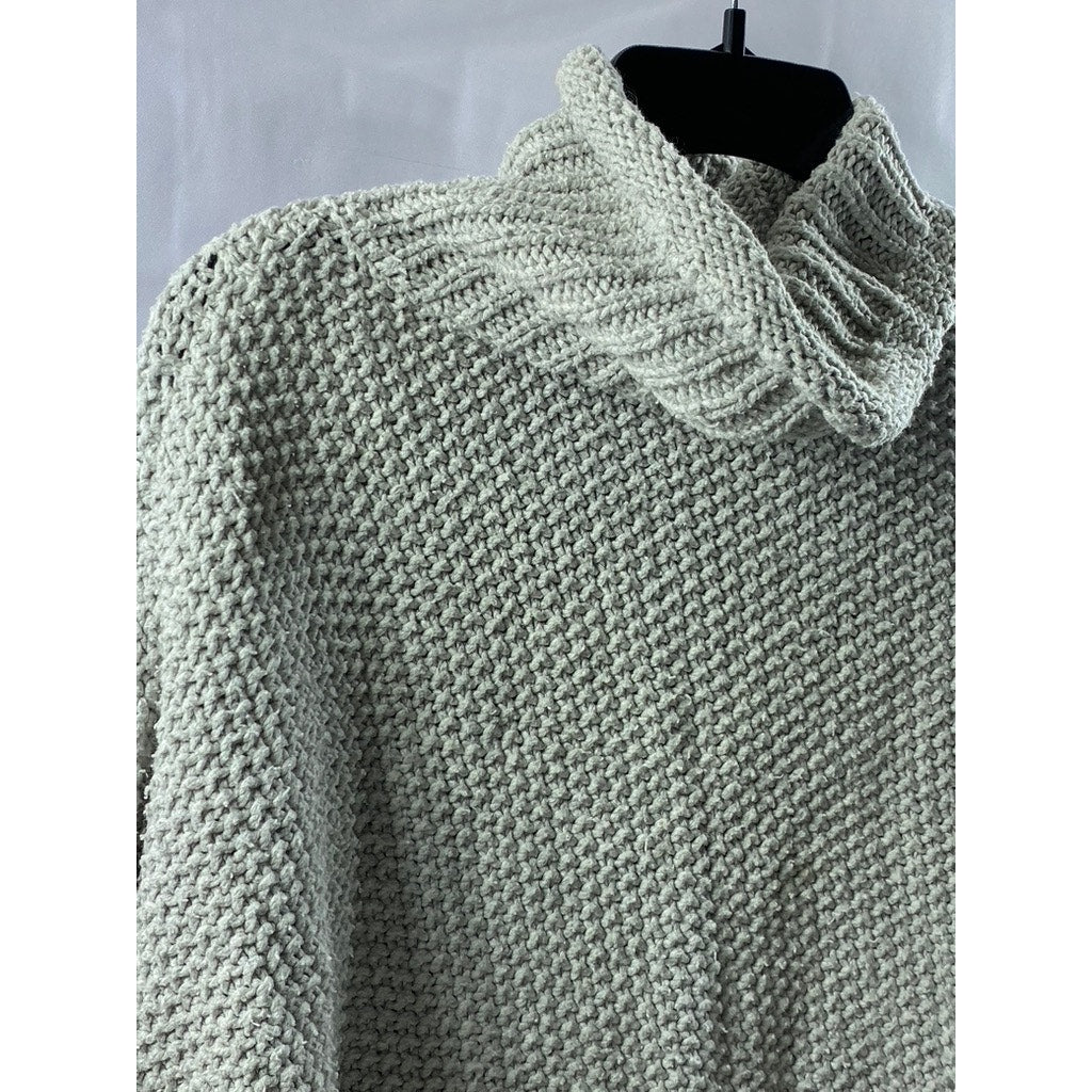 UNBRANDED Women's Light Gray Crochet Knit Turtleneck Long Sleeve Sweater SZ M