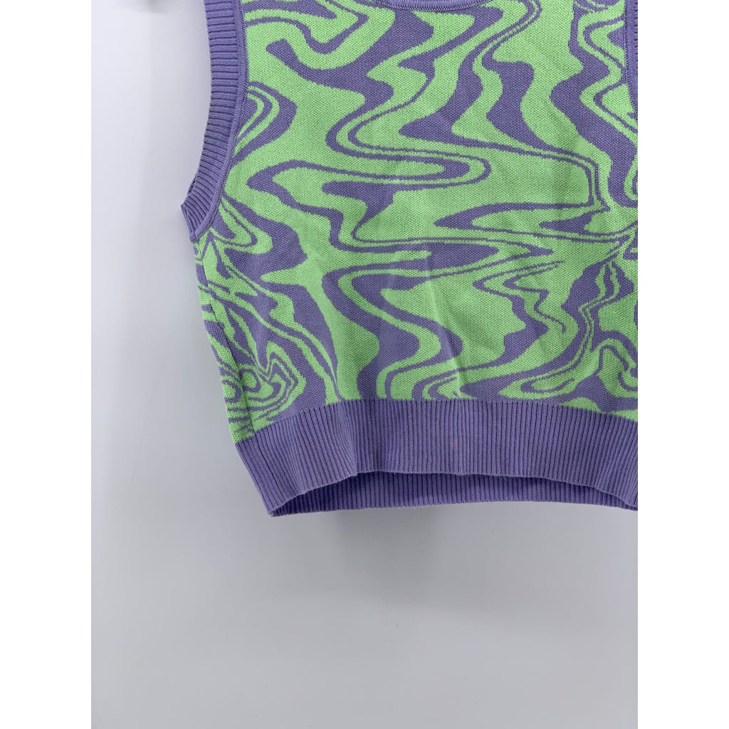 MISS LOVE Women's Purple-Green Swirl Crewneck Sleeveless Retro Sweater Vest SZ M