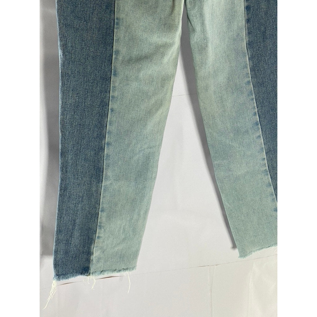 PACSUN Women's Blue Patchwork High-Rise Straight Denim Raw-Hem Jean SZ 24