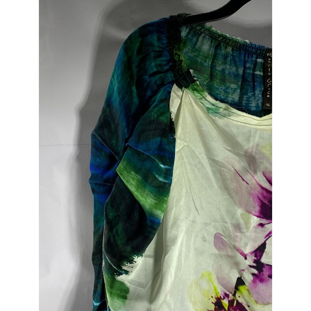 MANILA GRACE Women's Multicolor Floral Print Ruched Sleeveless Top SZ 46(US 12)