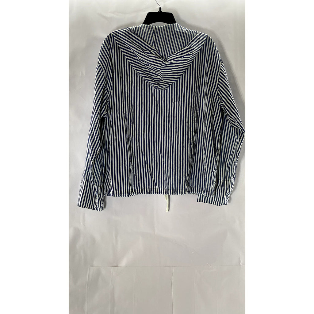 LIMON COMPANY Women's Navy/White Striped Zip-Up Marine Hooded Jacket SZ 2