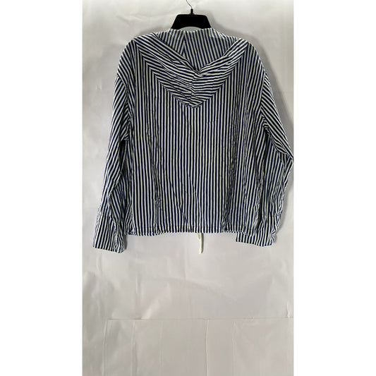 LIMON COMPANY Women's Navy/White Striped Zip-Up Marine Hooded Jacket SZ 2