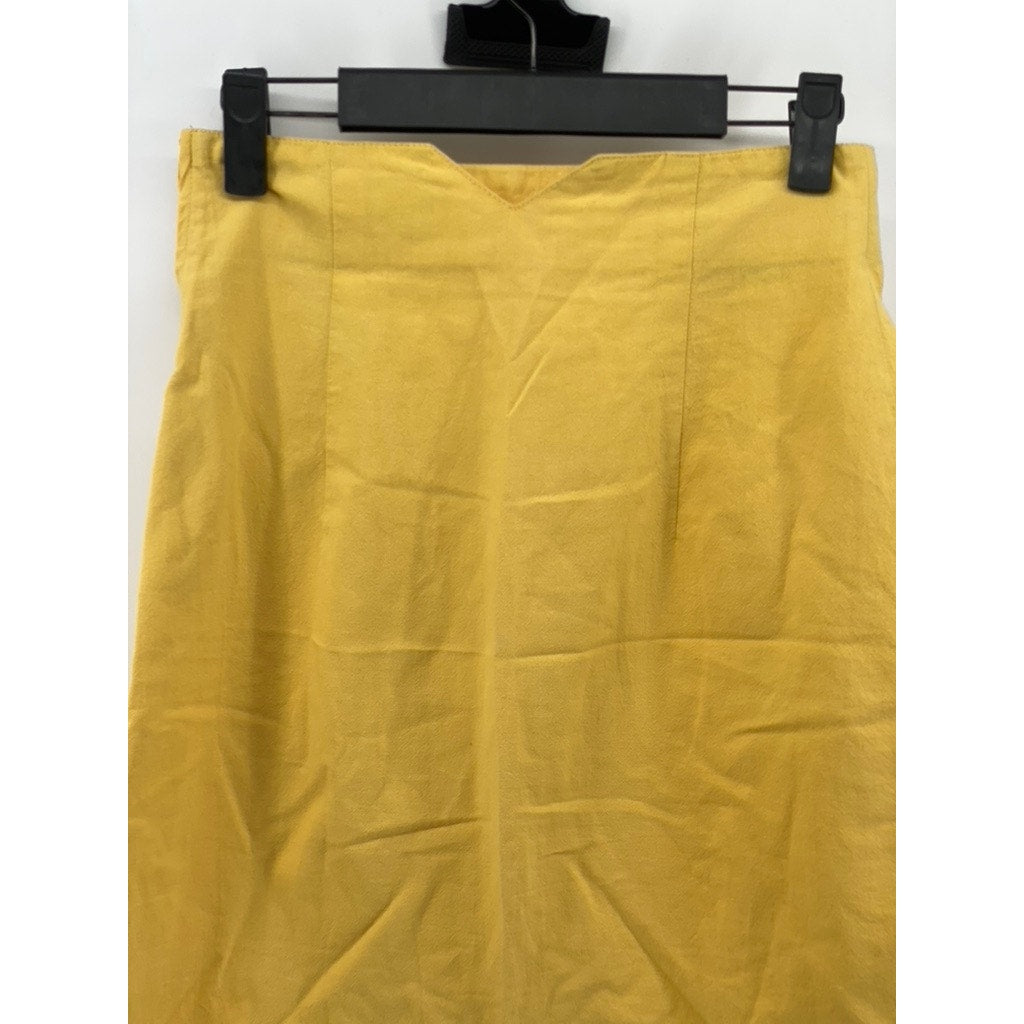 SISLEY Women's Mustard Yellow Cotton Straight Mini Skirt SZ 26(US 6)