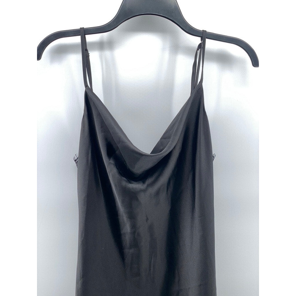 FOREVER 21 Women's Black Solid Lace-Trim Open Tie Back Cowl-Neck Maxi Dress SZ L