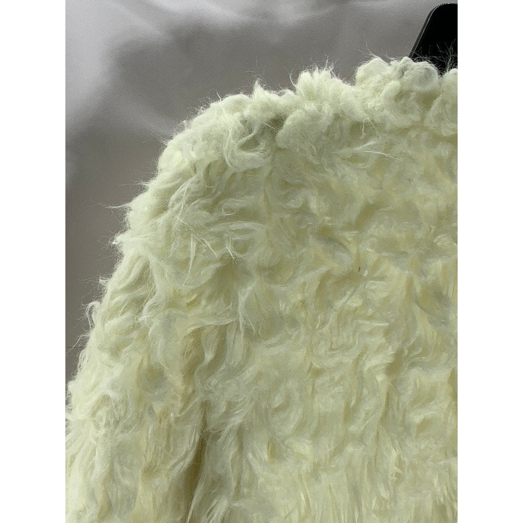 CHICWISH Women's Cream Faux-Fur Satin Lined Glam Jacket SZ S