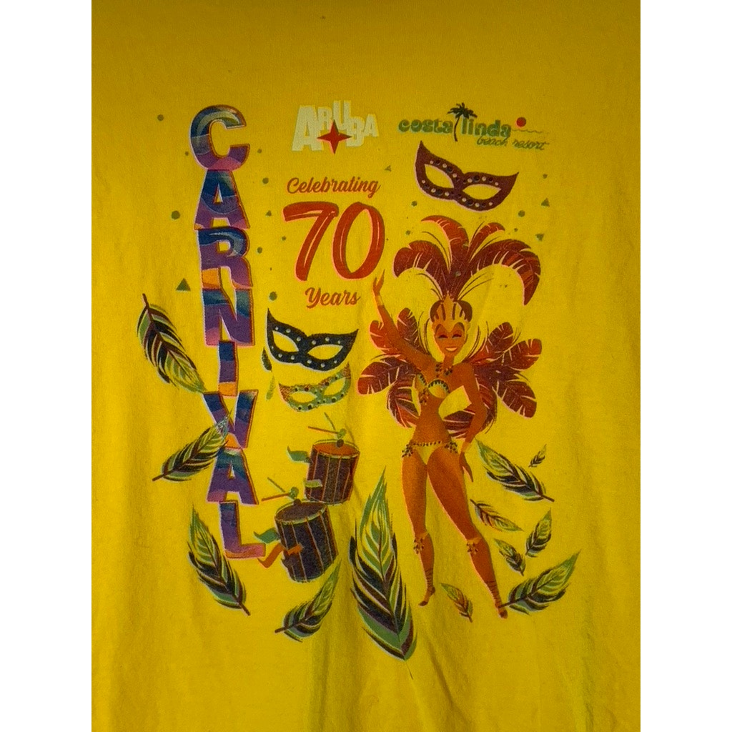GILDAN Men's Yellow Crewneck Aruba Carnival Celebration Graphic T-Shirt SZ XL