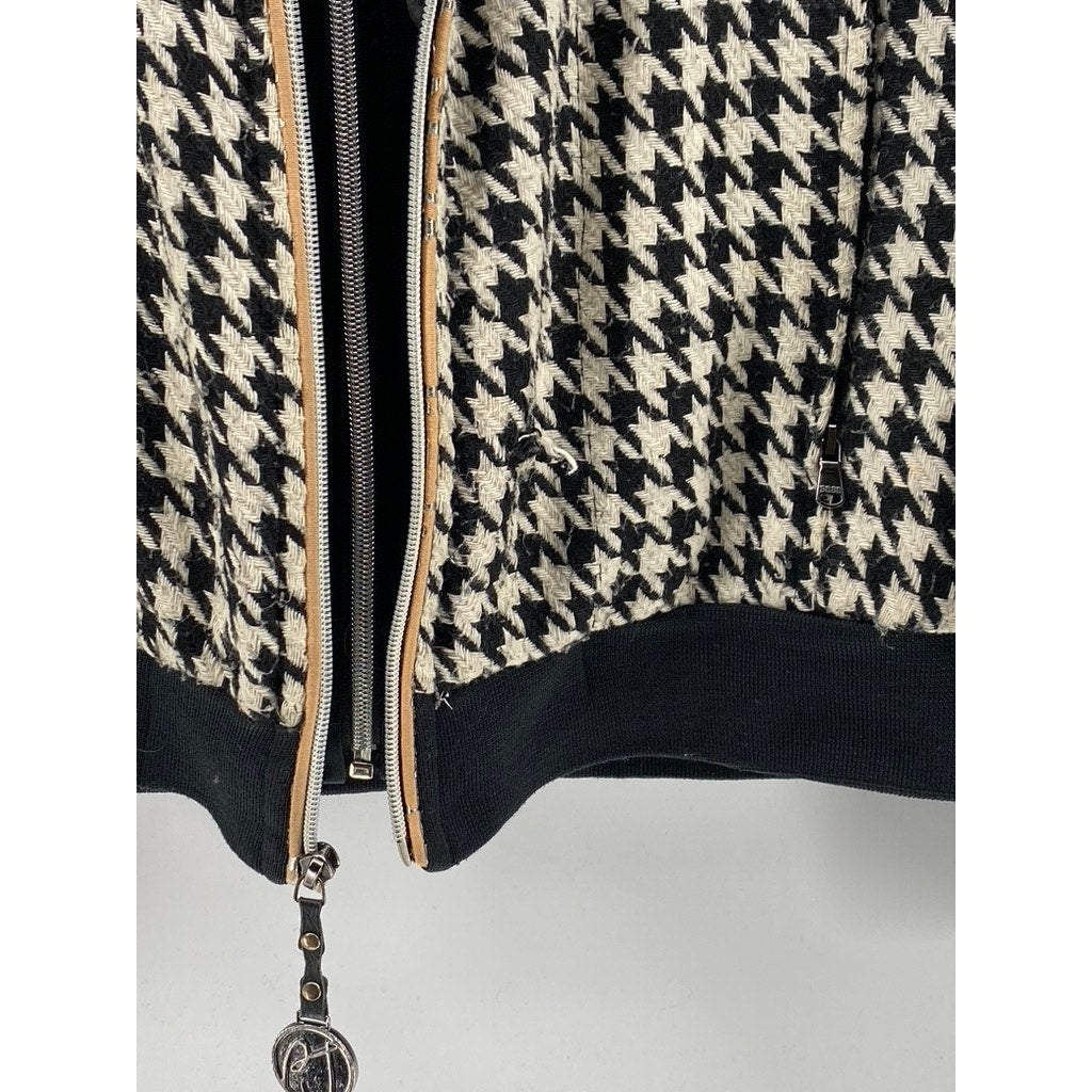 PEPE JEANS Women’s Vintage Black-Beige Hundstooth Double Zip Up Jacket SZ S