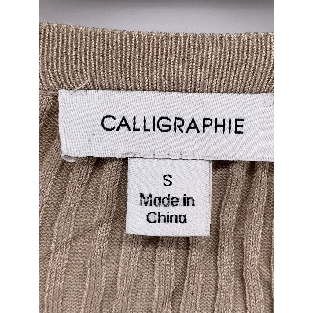 CALLIGRAPHIE Women's Tan Ribbed V-Neck Button-Up Cardigan SZ S