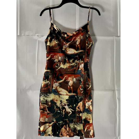 UNBRANDED Women's Multi Renaissance Straight-Neck Ruffle Ruched Mini Dress SZ M