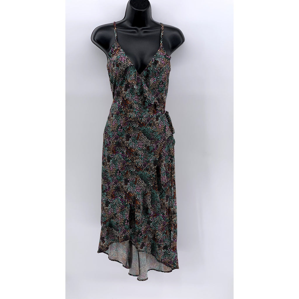 BAR III Women's Plus Black-Multi Printed Ruffle Wrap Dress SZ 0X