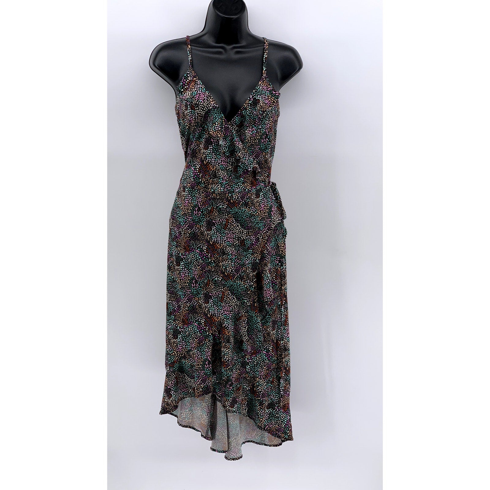 BAR III Women's Plus Black-Multi Printed Ruffle Wrap Dress SZ 0X