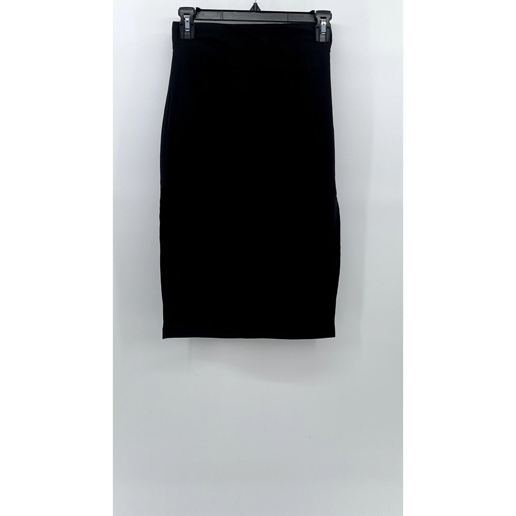 UNBRANDED Women's Black Solid Straight High-Rise Midi Skirt SZ S
