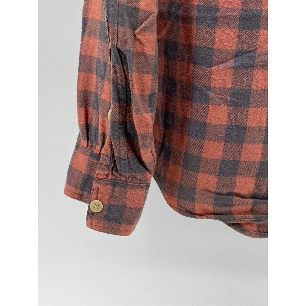 J.CREW Men's Peach-Gray Plaid Button-Up Long Sleeve Flannel Shirt SZ M