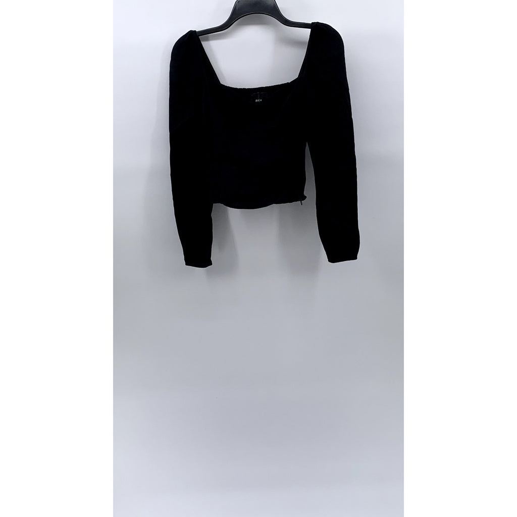 REFORMATION Women's Black Sweetheart Neck Long Puff Sleeve Smocked Top SZ 0