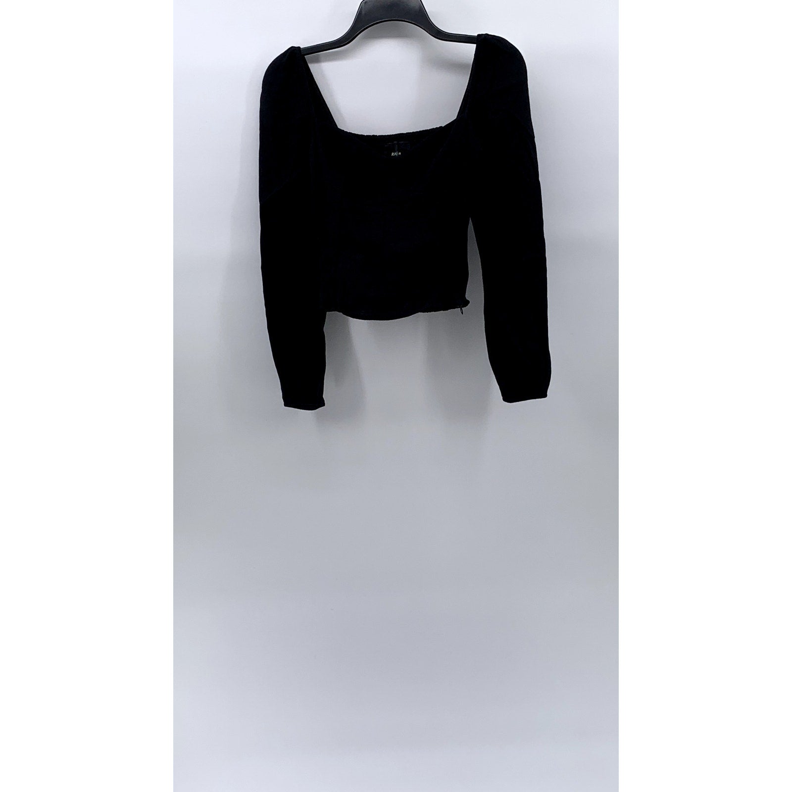 REFORMATION Women's Black Sweetheart Neck Long Puff Sleeve Smocked Top SZ 0
