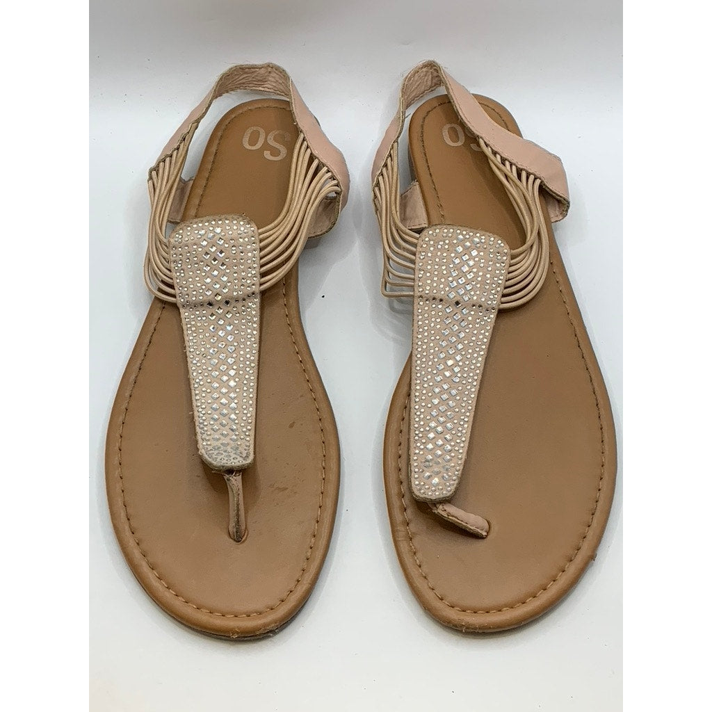 SO Women's Pink Rhinestone Thong Flat Sandals SZ 12