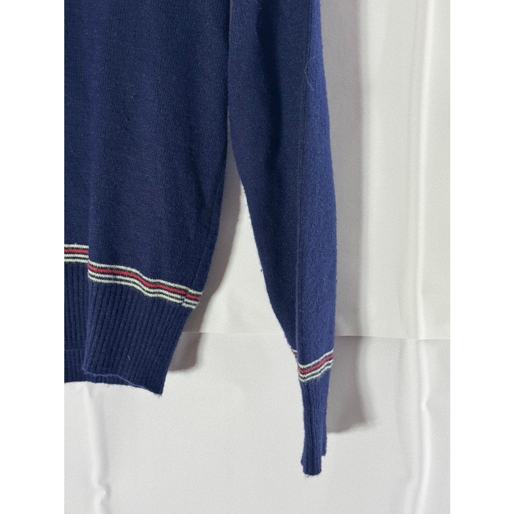 PURITAN Men's Blue/Red Striped V-Neck Regular-Fit Pullover Sweater SZ S