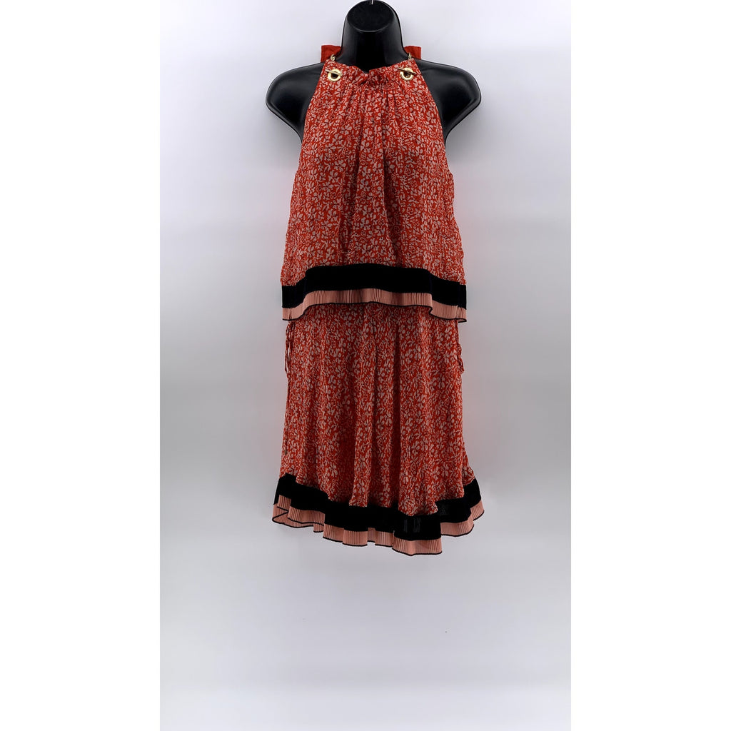 DEREK LAM 10 CROSBY Women's Orange Floral Layered Sleeveless Halter Dress SZ 0
