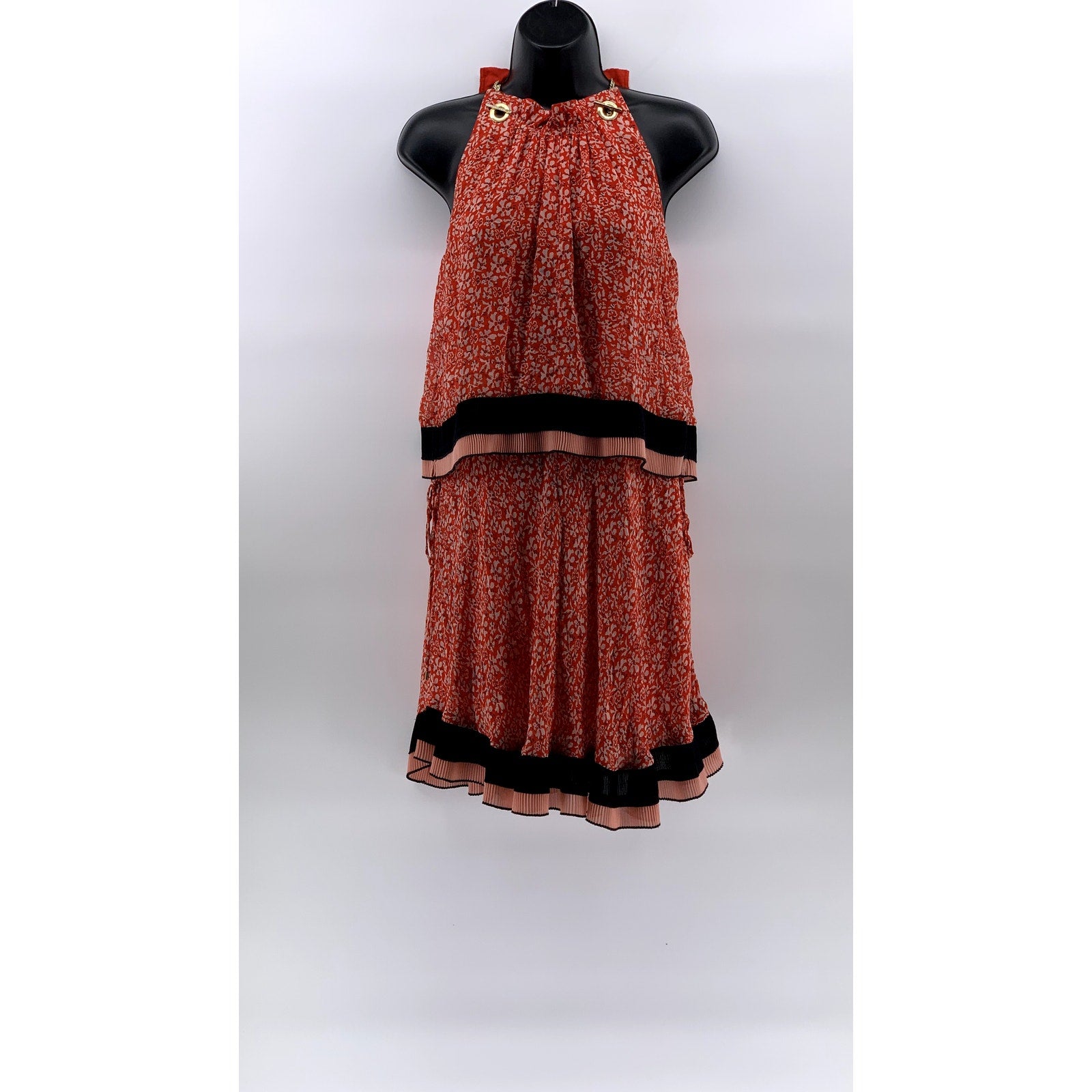 DEREK LAM 10 CROSBY Women's Orange Floral Layered Sleeveless Halter Dress SZ 0