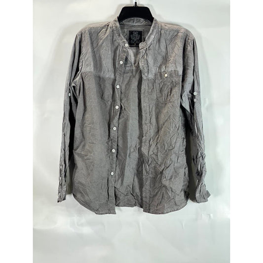 XIOS NEW YORK Men's Gray Striped Regular-Fit Button-Up Long Sleeve Shirt SZ S