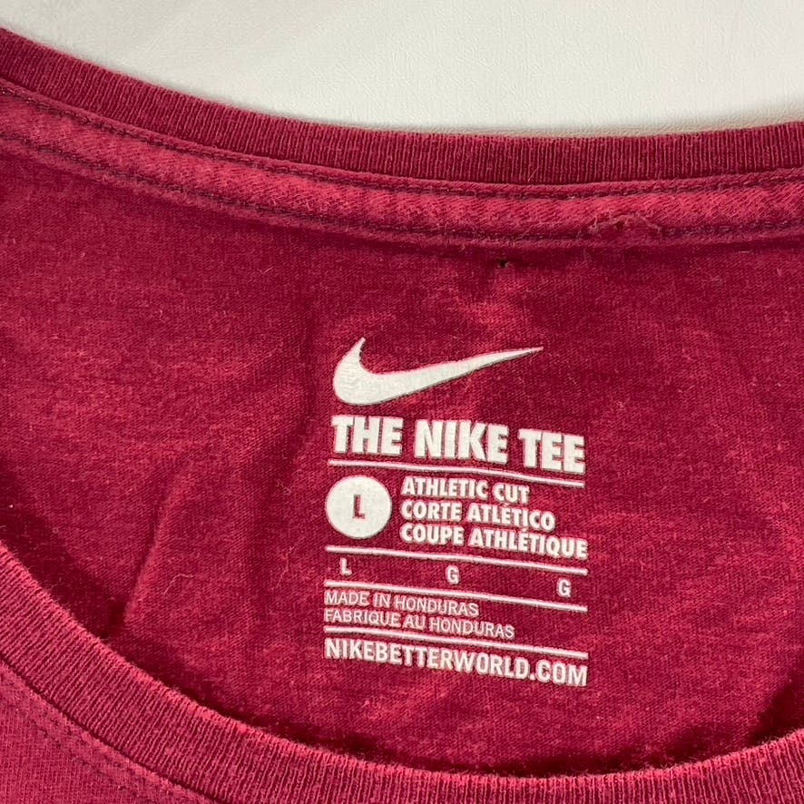 NIKE Women’s Burgundy Scoop-Neck Swoosh Logo Athletic Cut Short Sleeve Top SZ L