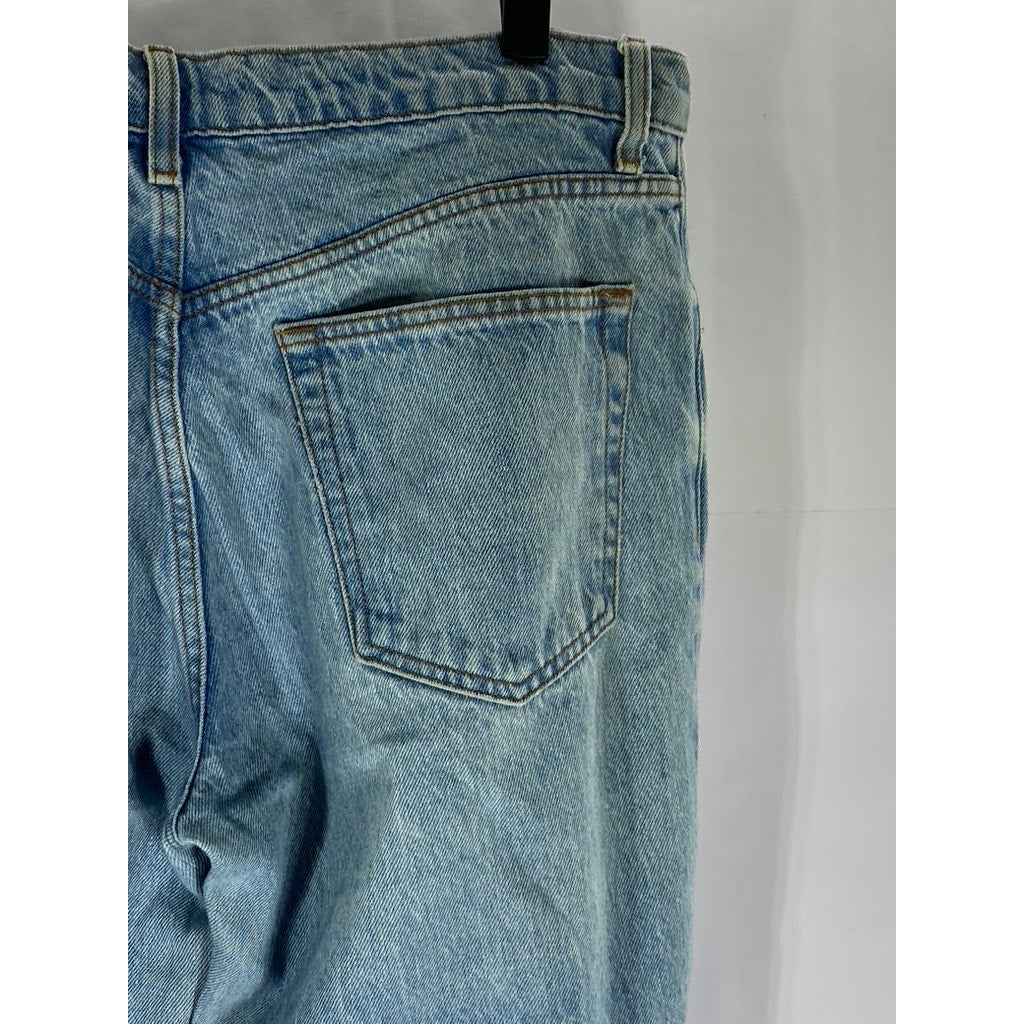 ASOS DESIGN Women's Light Blue Denim Slit-Hem Baggy Straight-Leg Jean SZ 30X32
